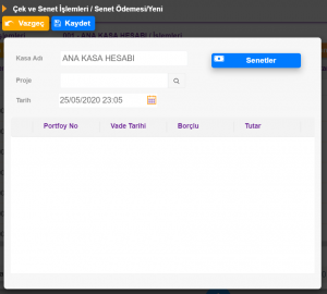 kasadan senet ödeme